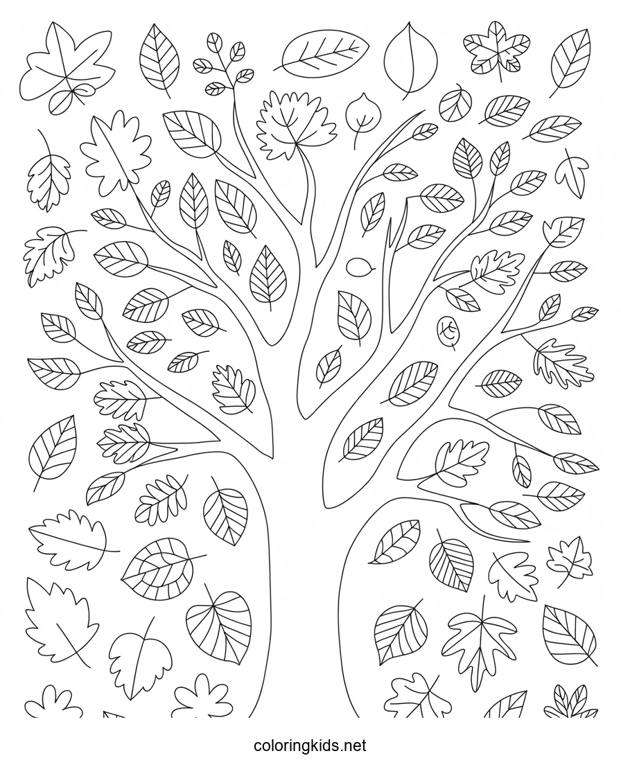 Autumn coloring pages leaves for kids, seasons color…
