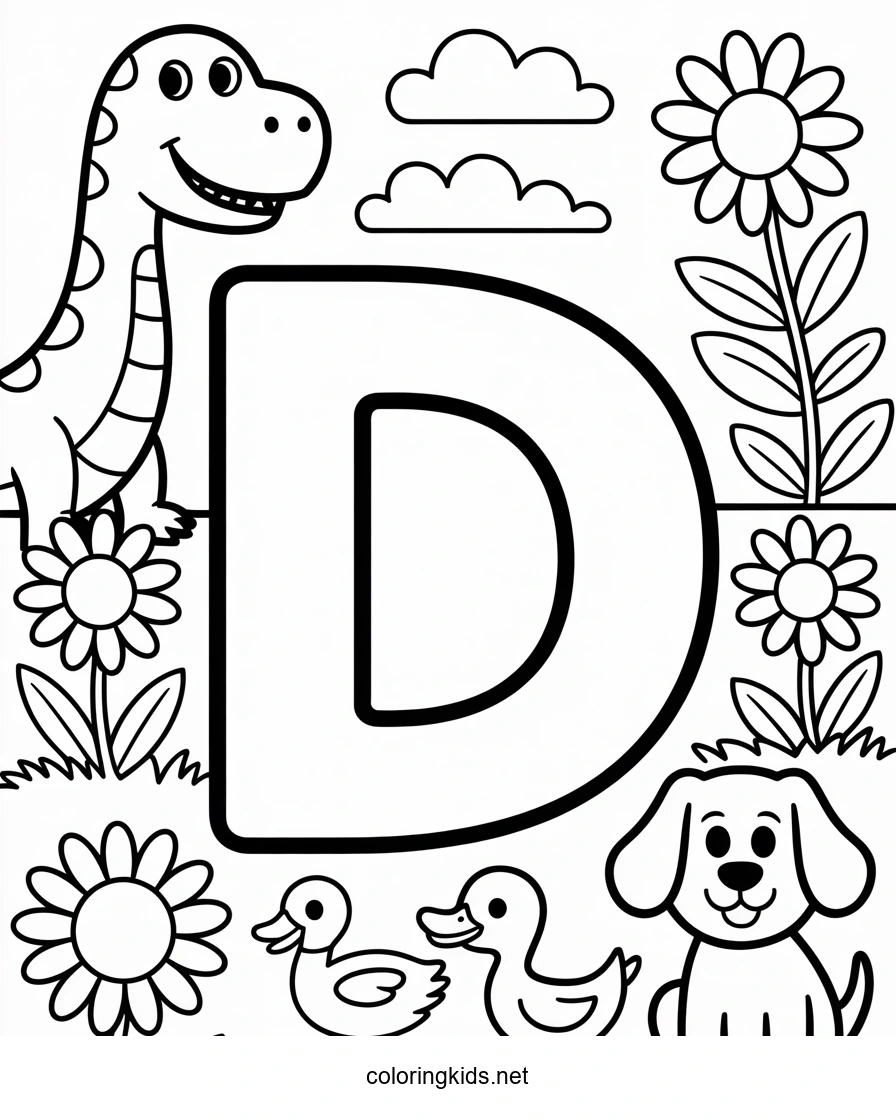 Letter D coloring pages of alphabet (D letter words)…