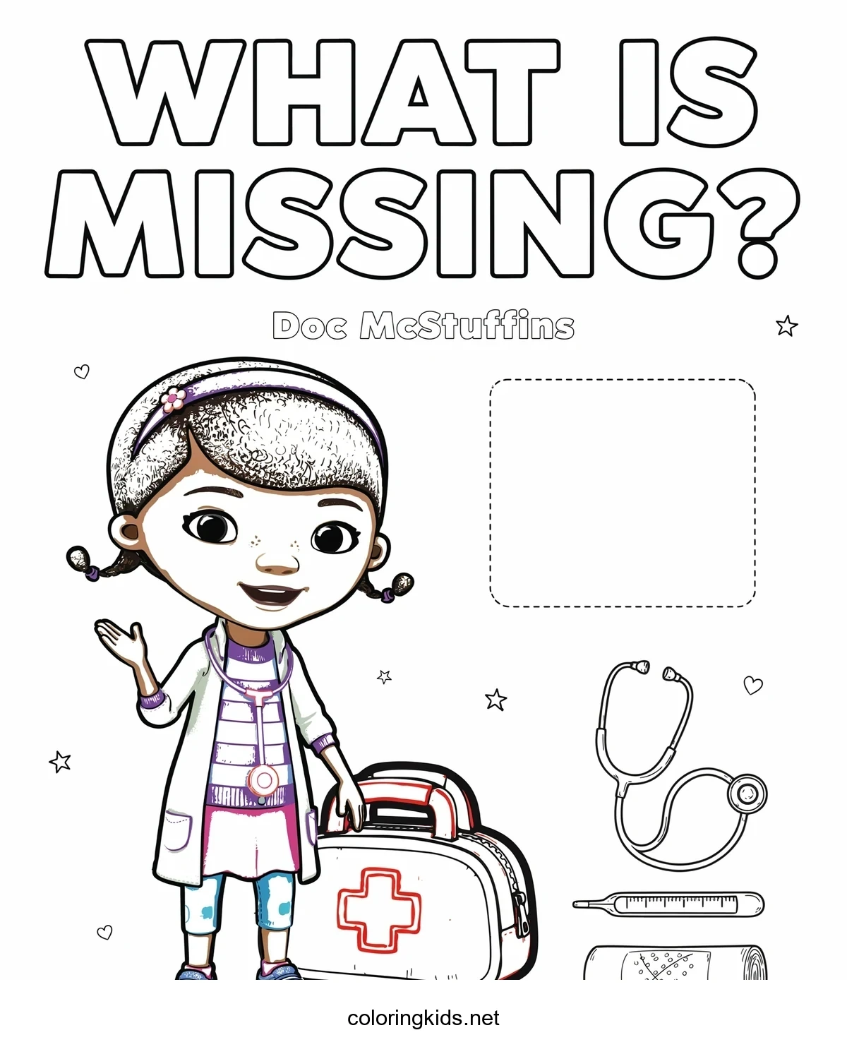Doc McStuffins – What's Missing coloring pages for kids, printable free