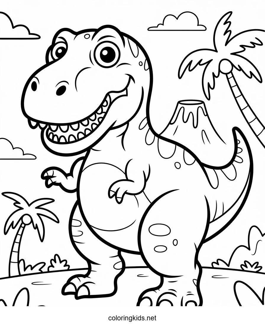 Funny dinosaur T-Rex cartoon coloring pages for kids…