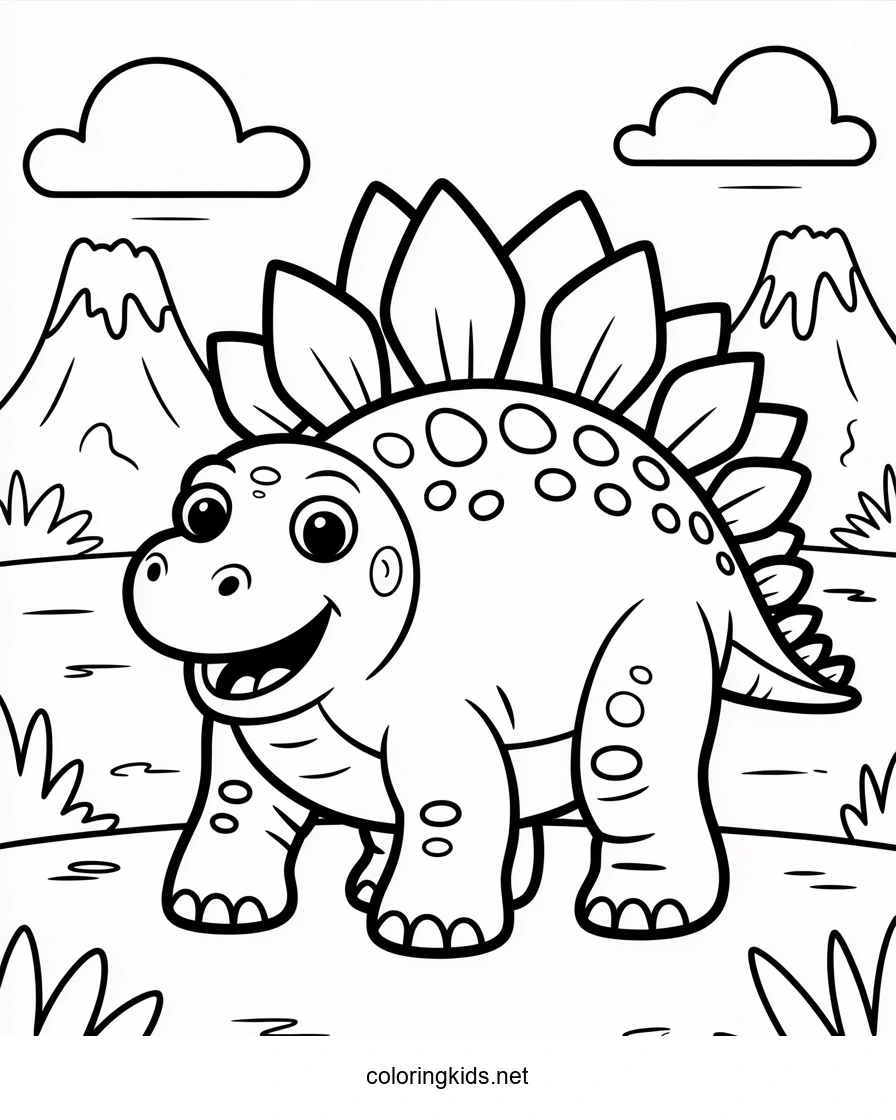 Funny stegosaurus dinosaur cartoon coloring pages fo…
