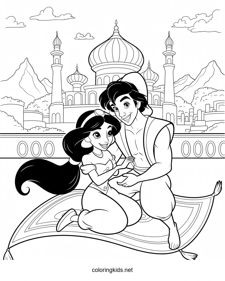 Jasmine Aladdin cartoons coloring pages for kids, pr…