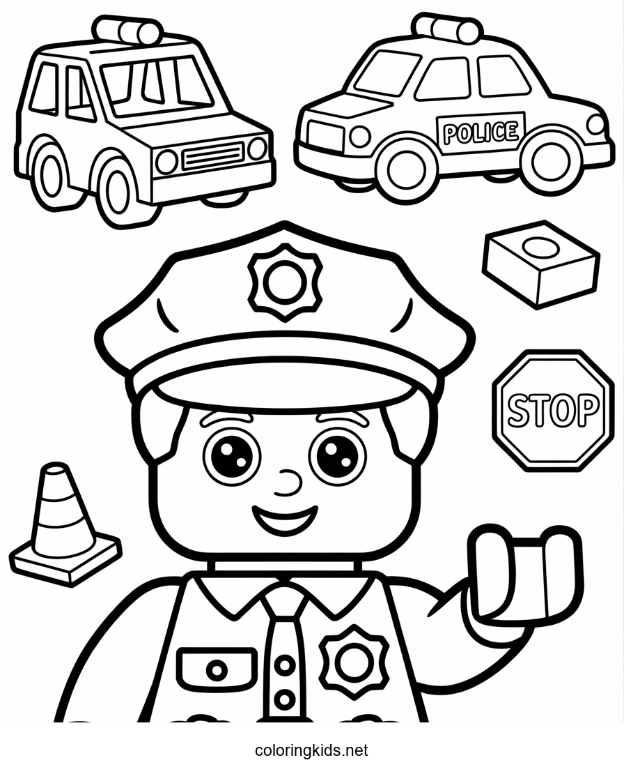 Lego police coloring page for kids, printable free.…