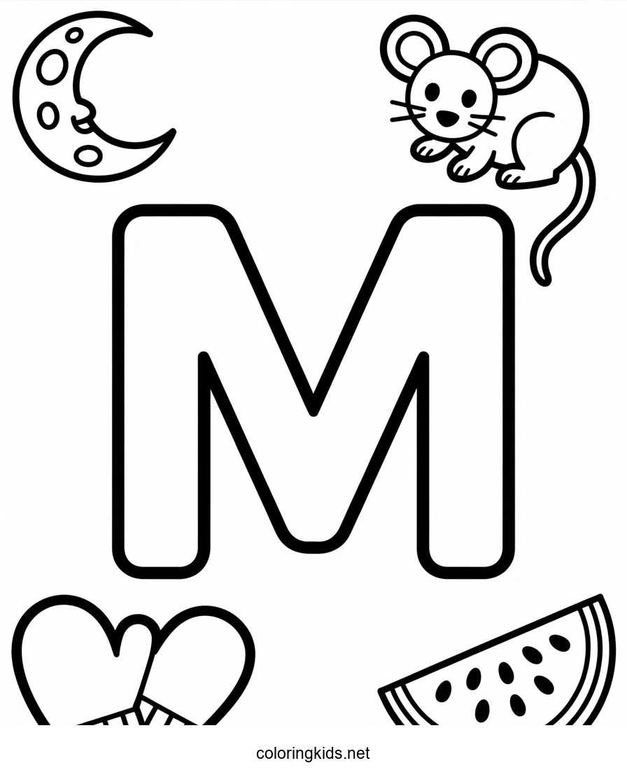 Letter M coloring pages of alphabet (M letter words)…