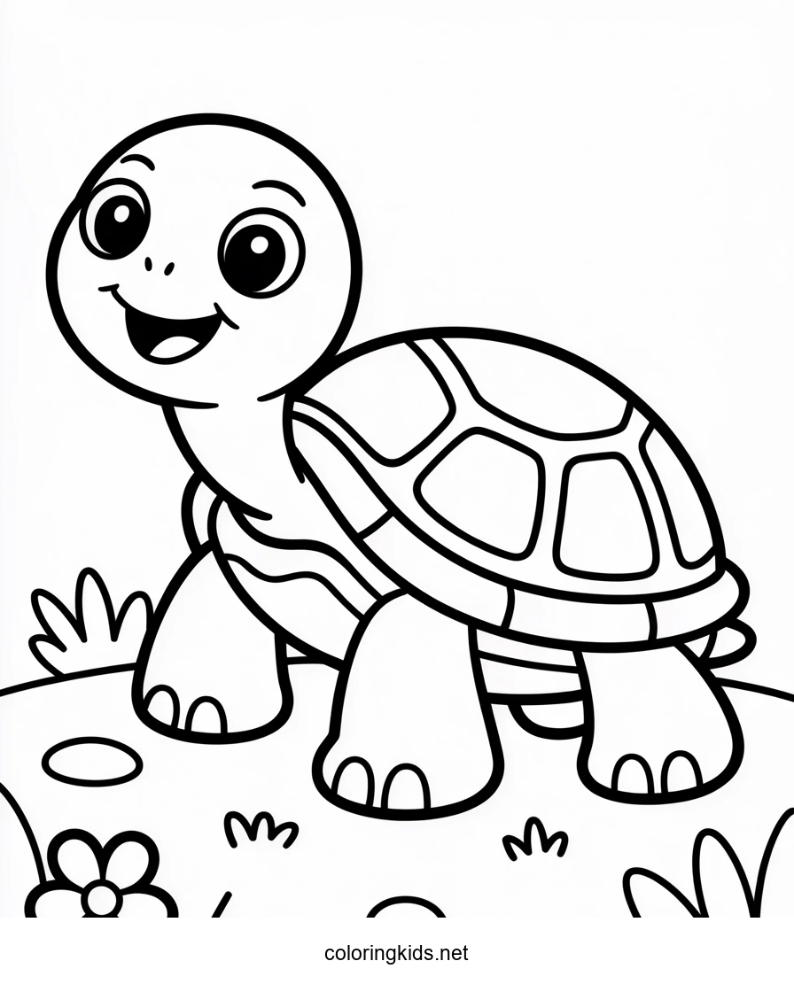 Little turtle cartoon animals coloring pages for kid…