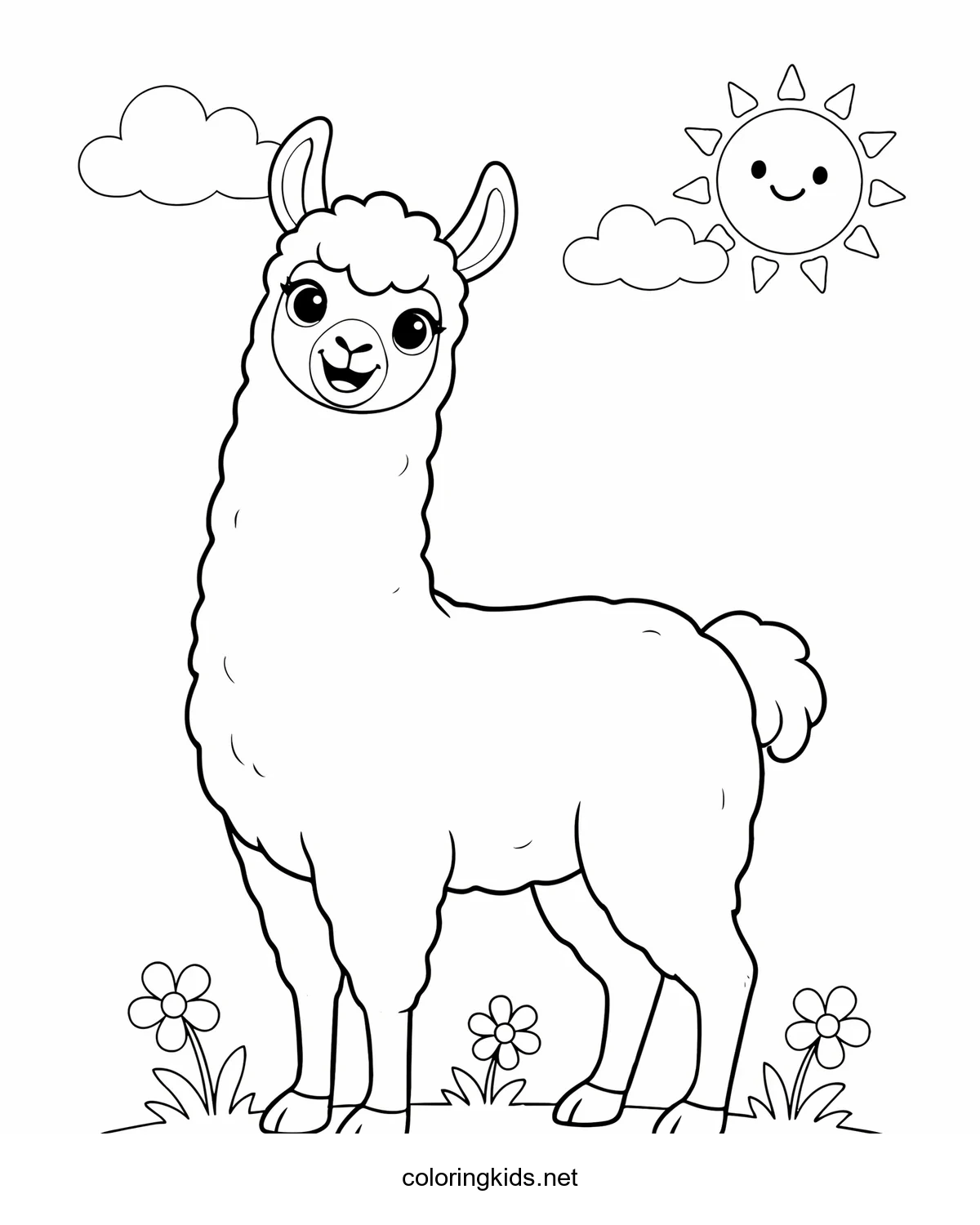 Llama coloring pages for kids, printable free