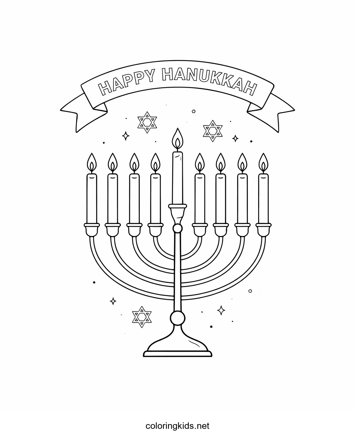 Menorah coloring pages for kids, printable free