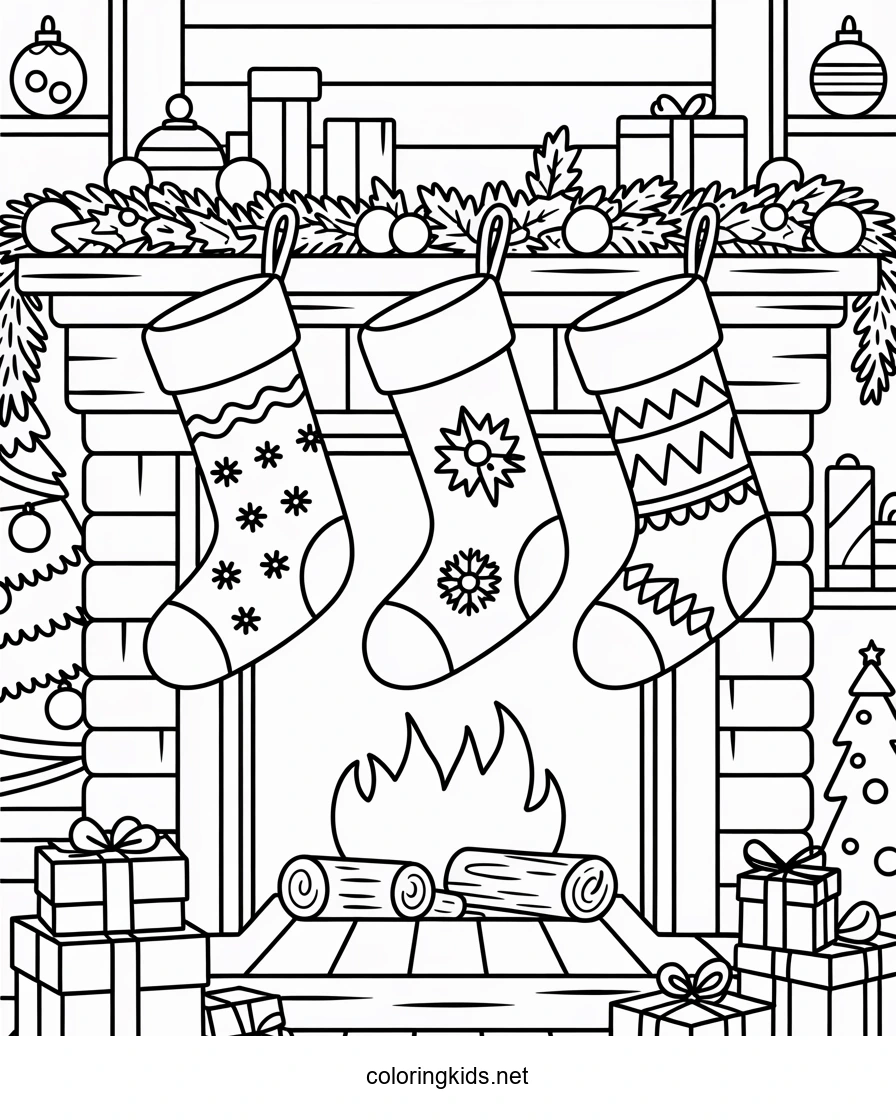 Merry Christmas socks coloring pages for kids, print…