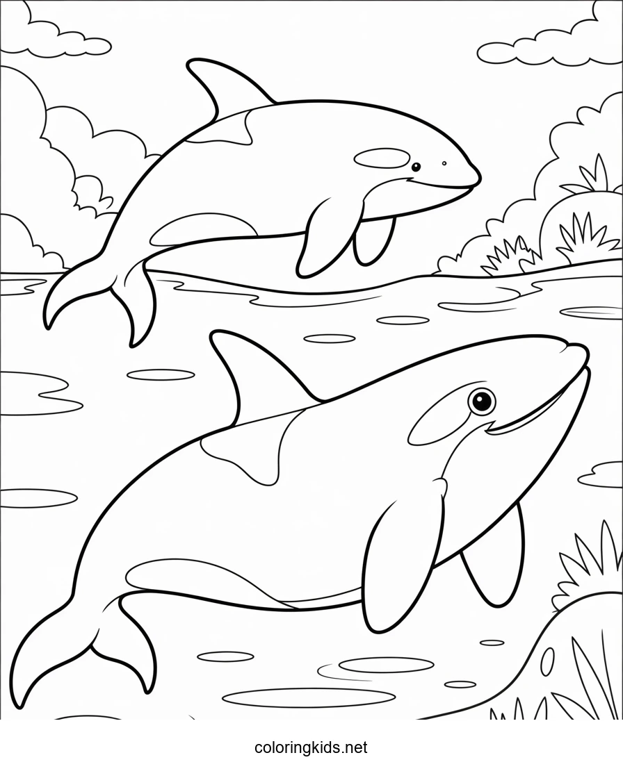 Orca - sea animals coloring pages for kids, printabl…
