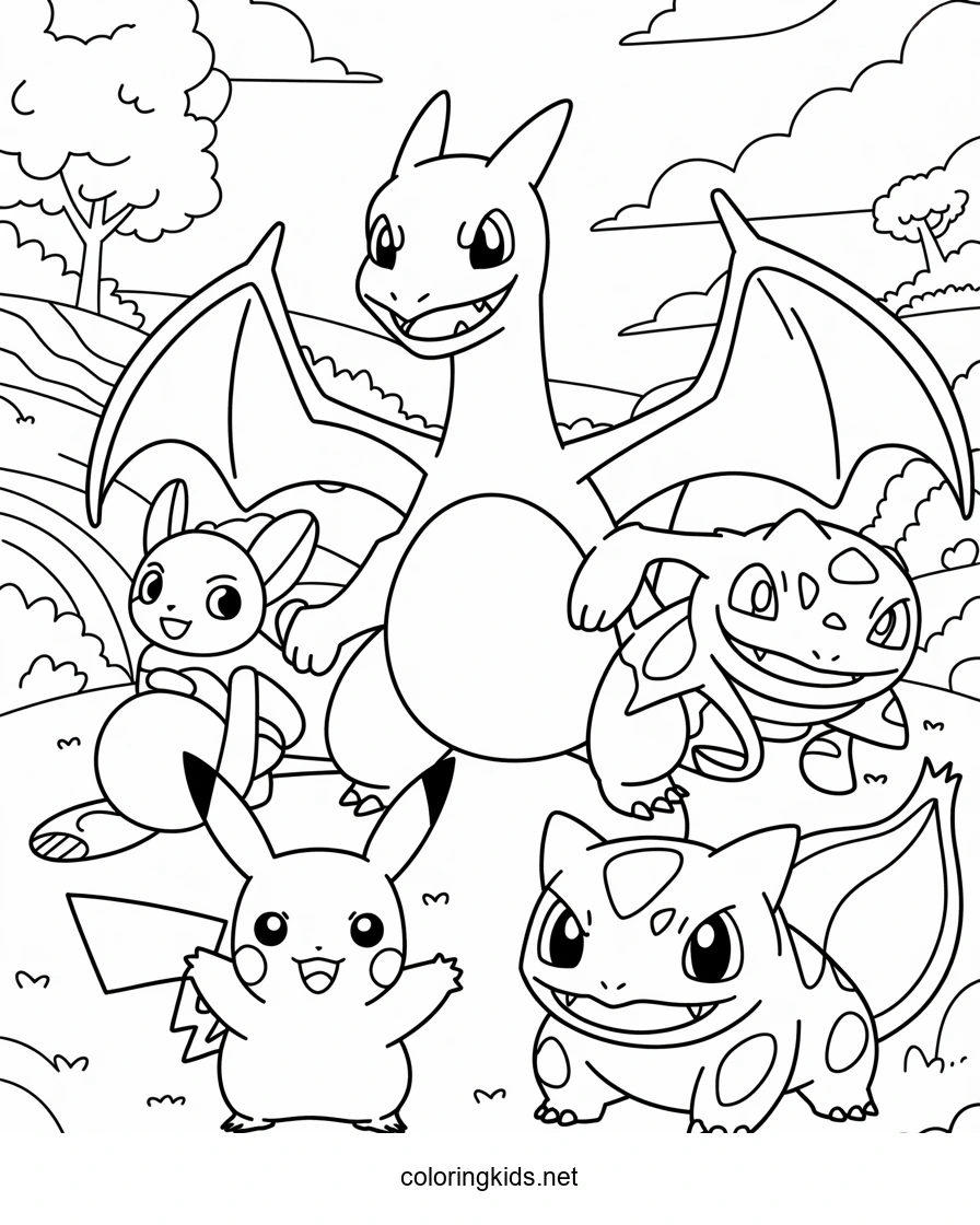 Pokemon characters anime coloring pages for kids, pr…