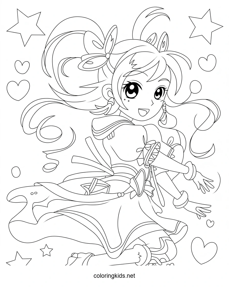 Pretty cure manga coloring pages for kids, printable…