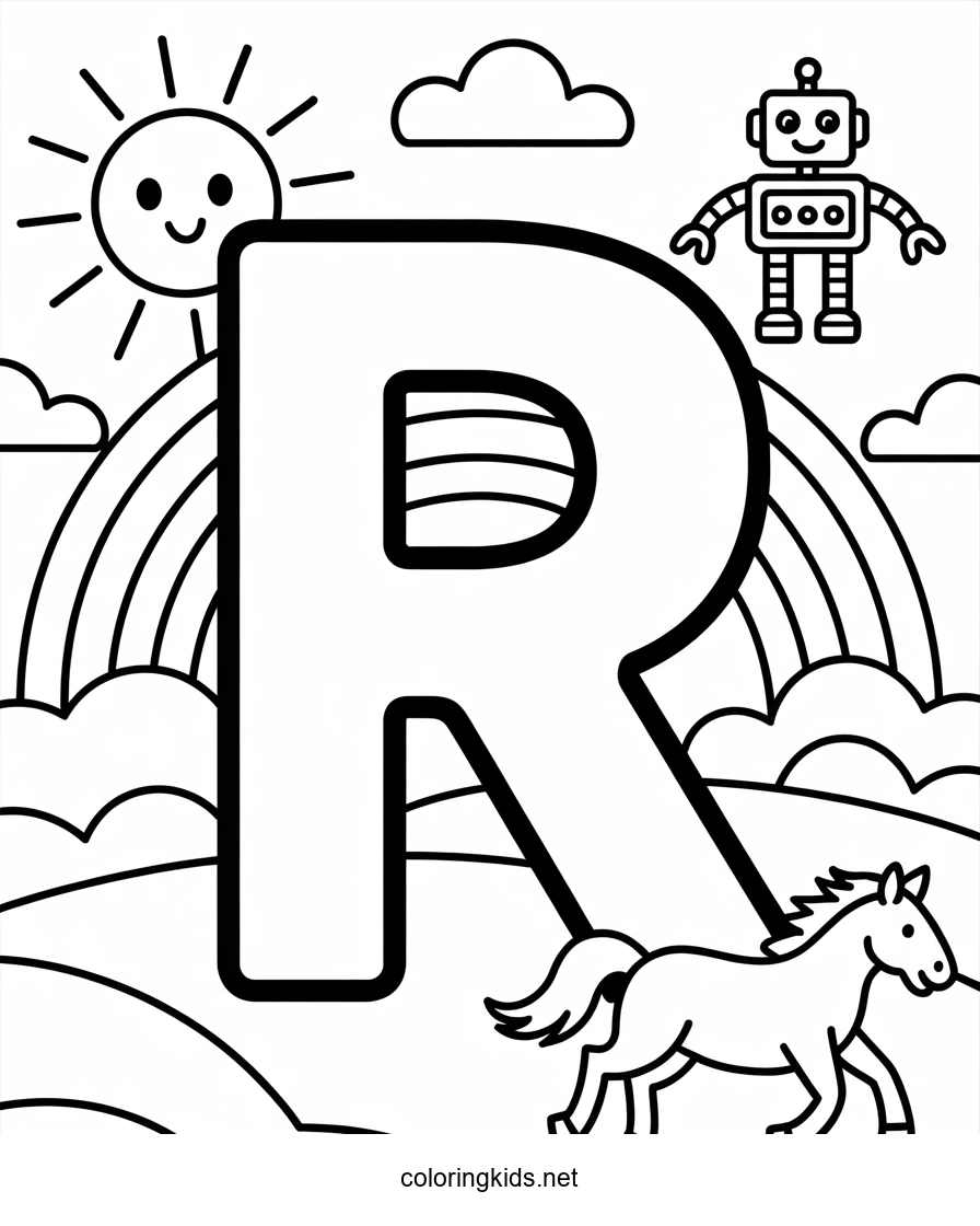 Letter R coloring pages of alphabet (R letter words)…