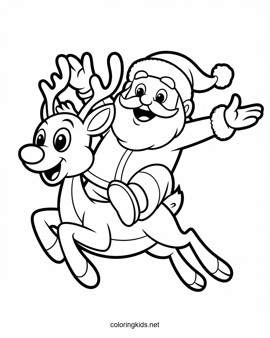 Rudolph and Santa Claus coloring pages for kids, pri…