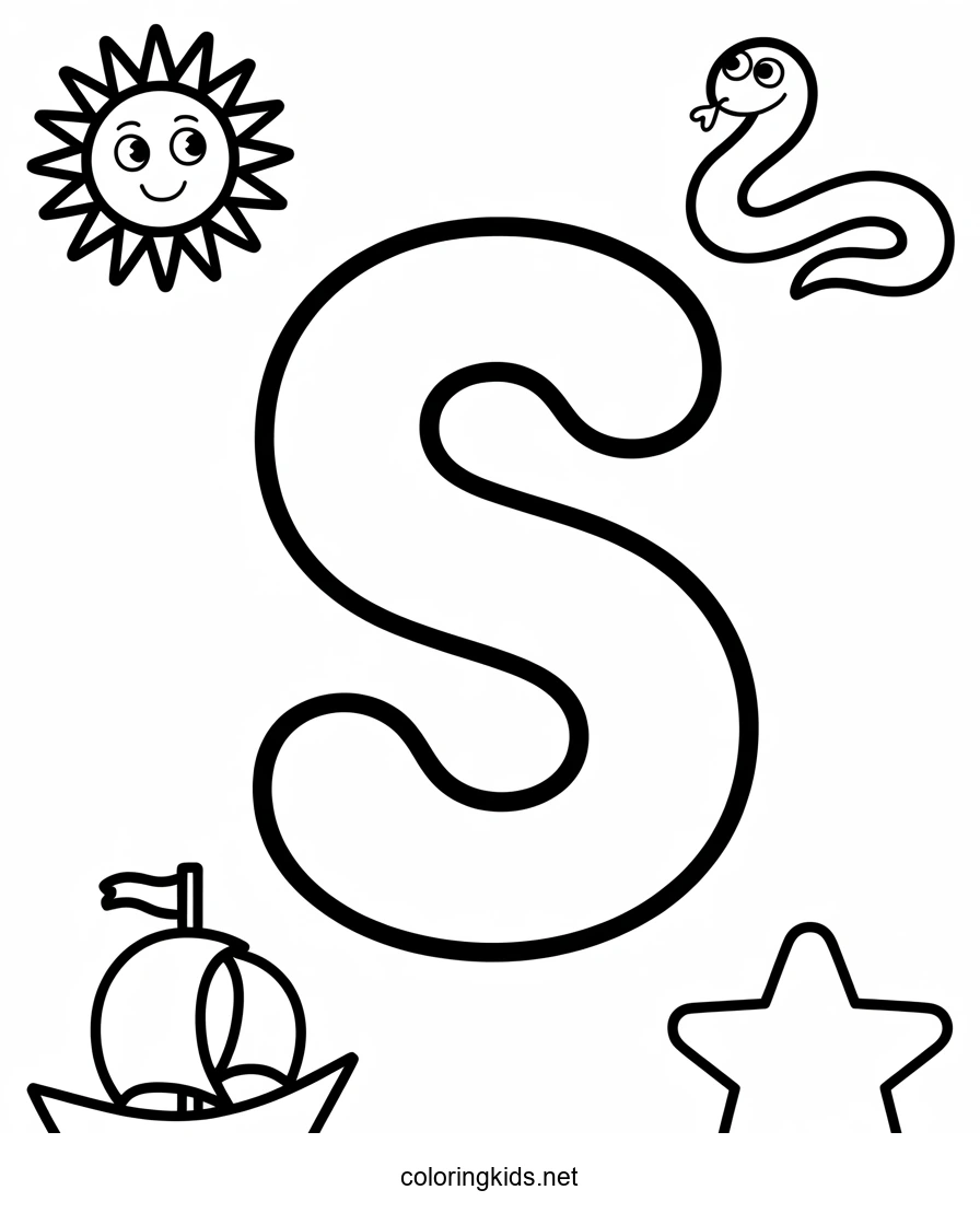 Letter S coloring pages of alphabet (S letter words)…