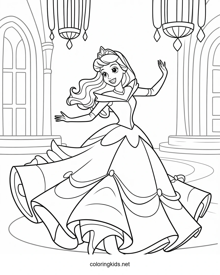 Sleeping Beauty ball coloring pages for kids, printa…