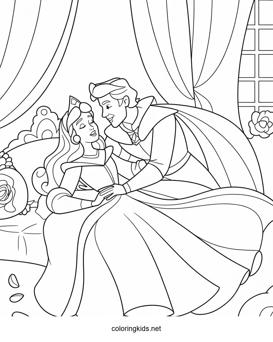 Sleeping Beauty with Prince coloring pages for kids,…