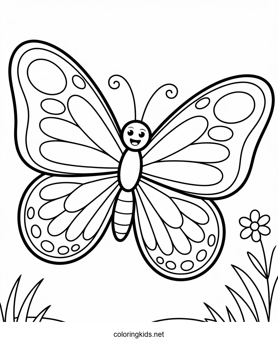 Smiling Butterfly coloring pages for kids, printable…