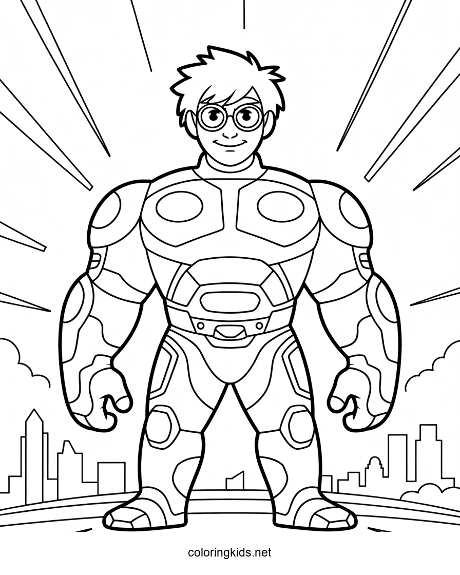 Wasabi no-Ginger hero boy coloring page for kids, pr…