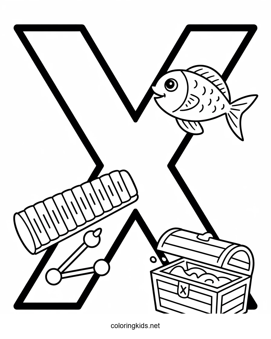 Letter X coloring pages of alphabet (X letter words)…